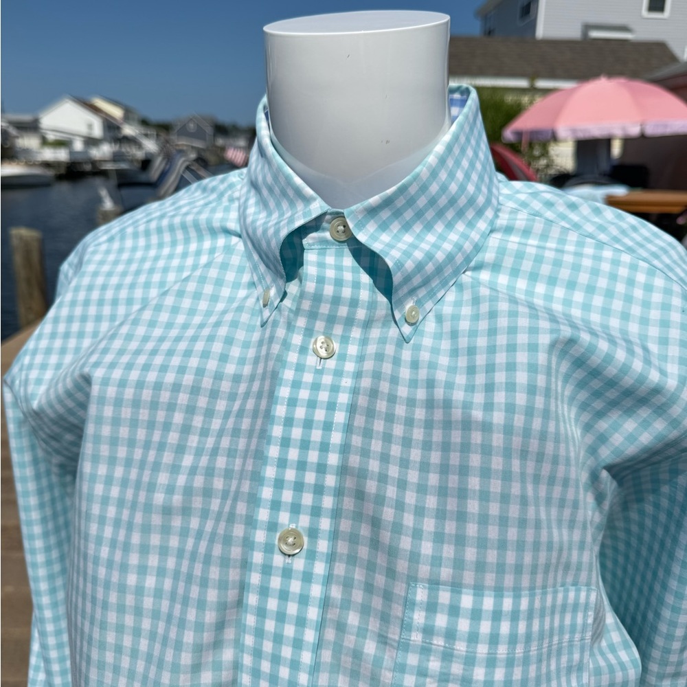 Brooks Brothers Aqua and White Gingham Shirt